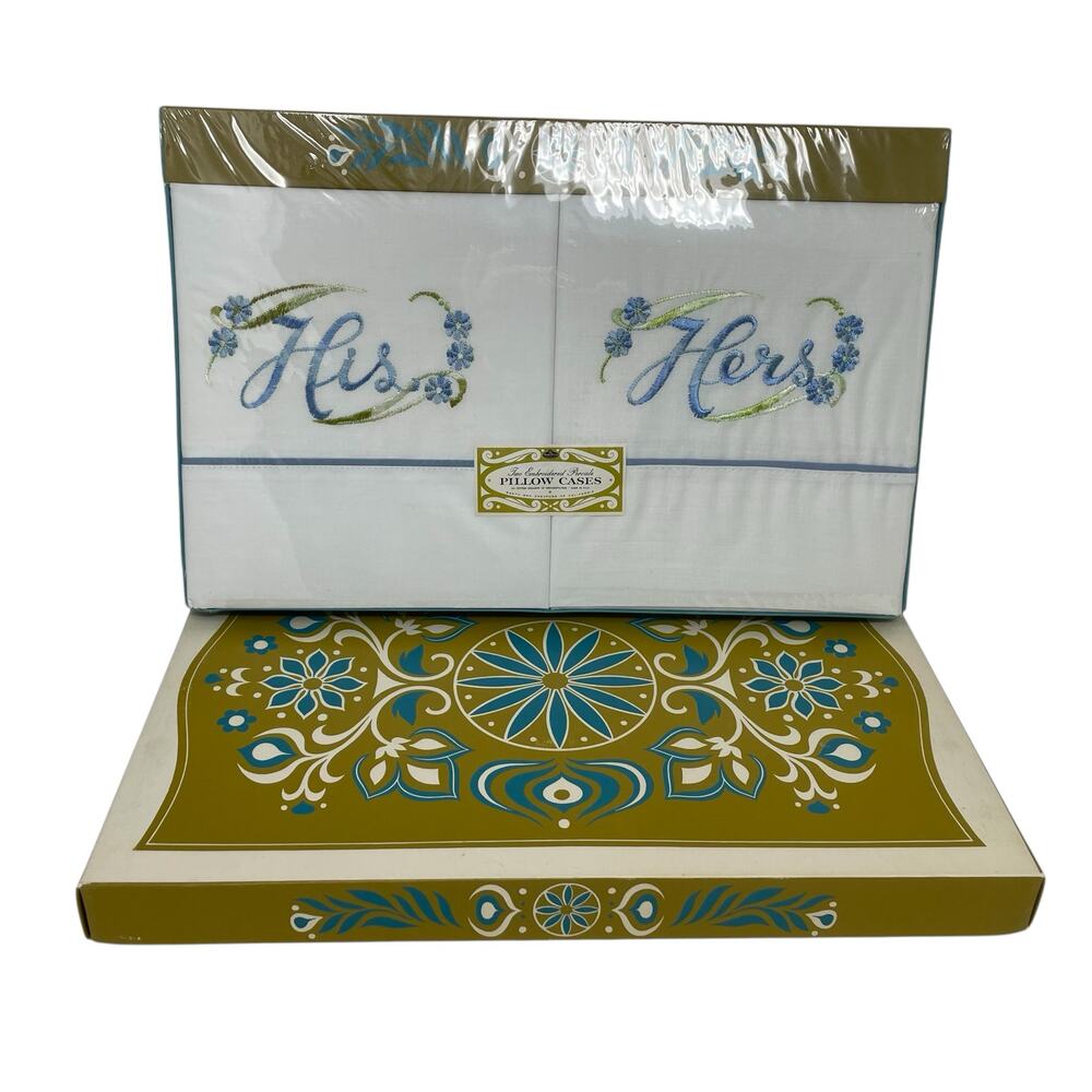Barth and Dreyfus Vintage Embroidered Percale Pillowcases Original Gift Box